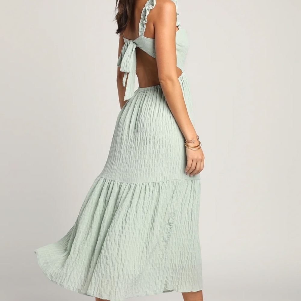 NWT Lush Dreamiest Darling Mint Smocked Tie-Back Tiered Midi Dress - Picture 2 of 12